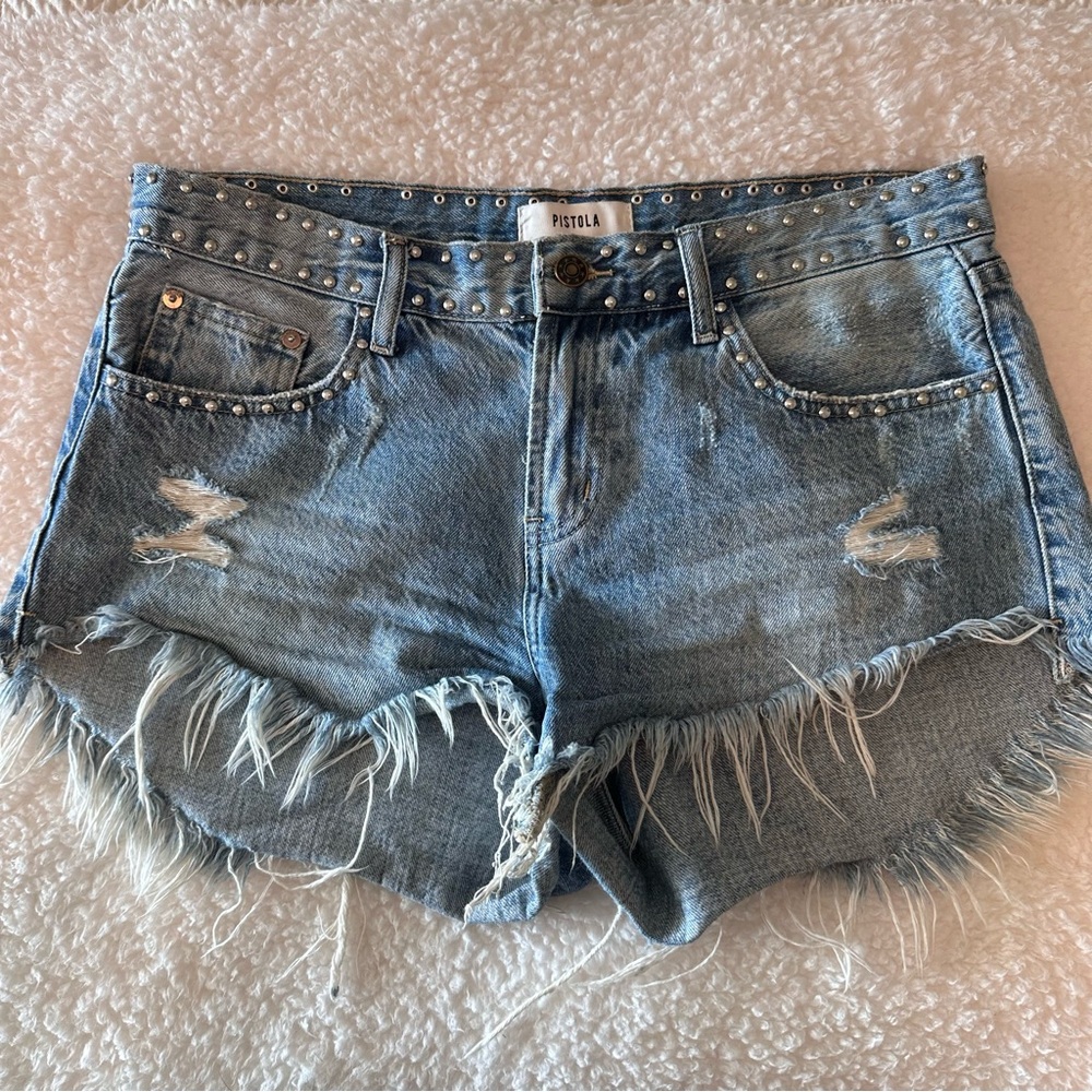 Pistola Studded Light Blue Jean Shorts